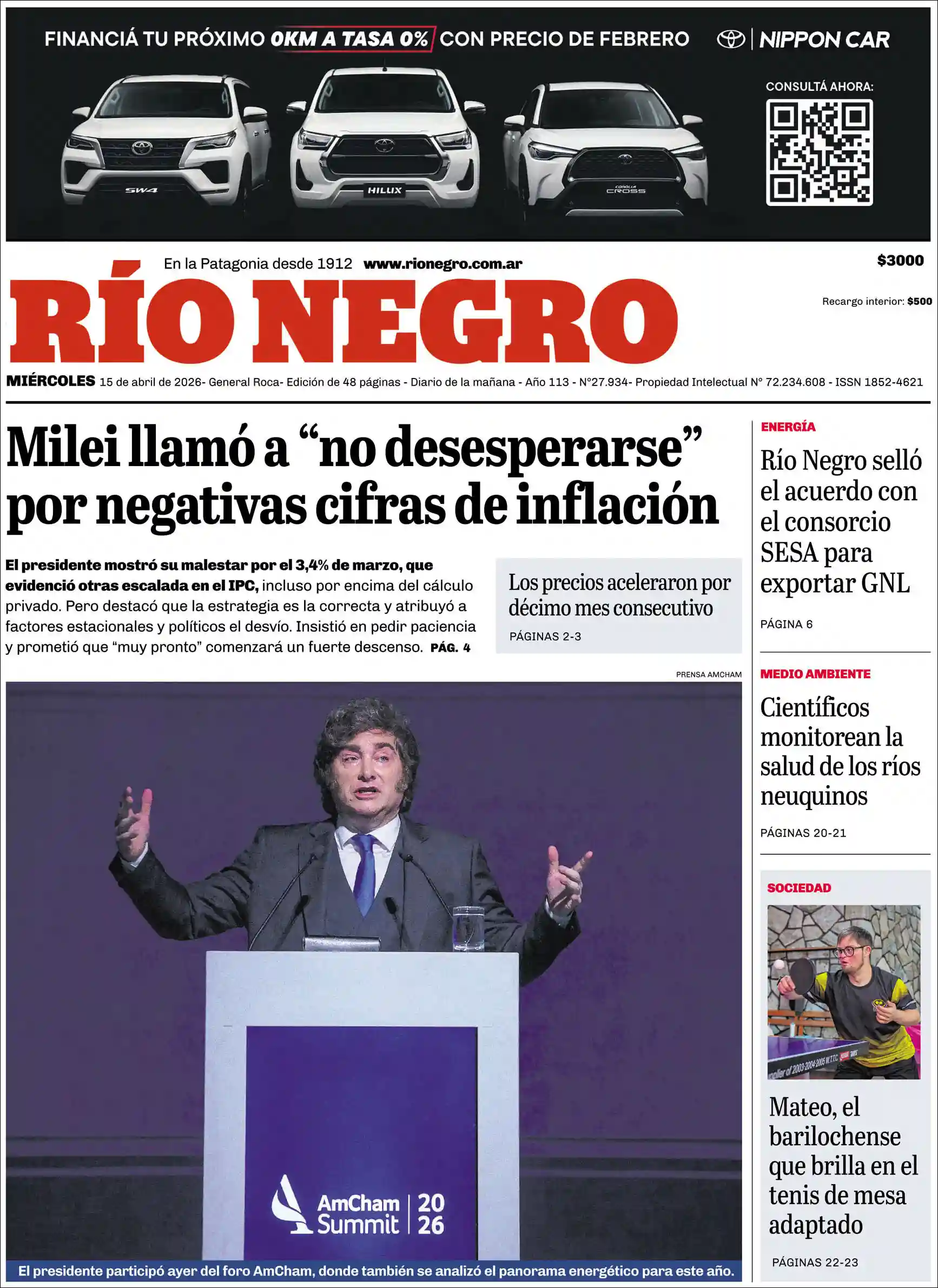 Evolucion Streaming | RADIO ESPERANZA DIGITAL - Tapa del diario Rio Negro