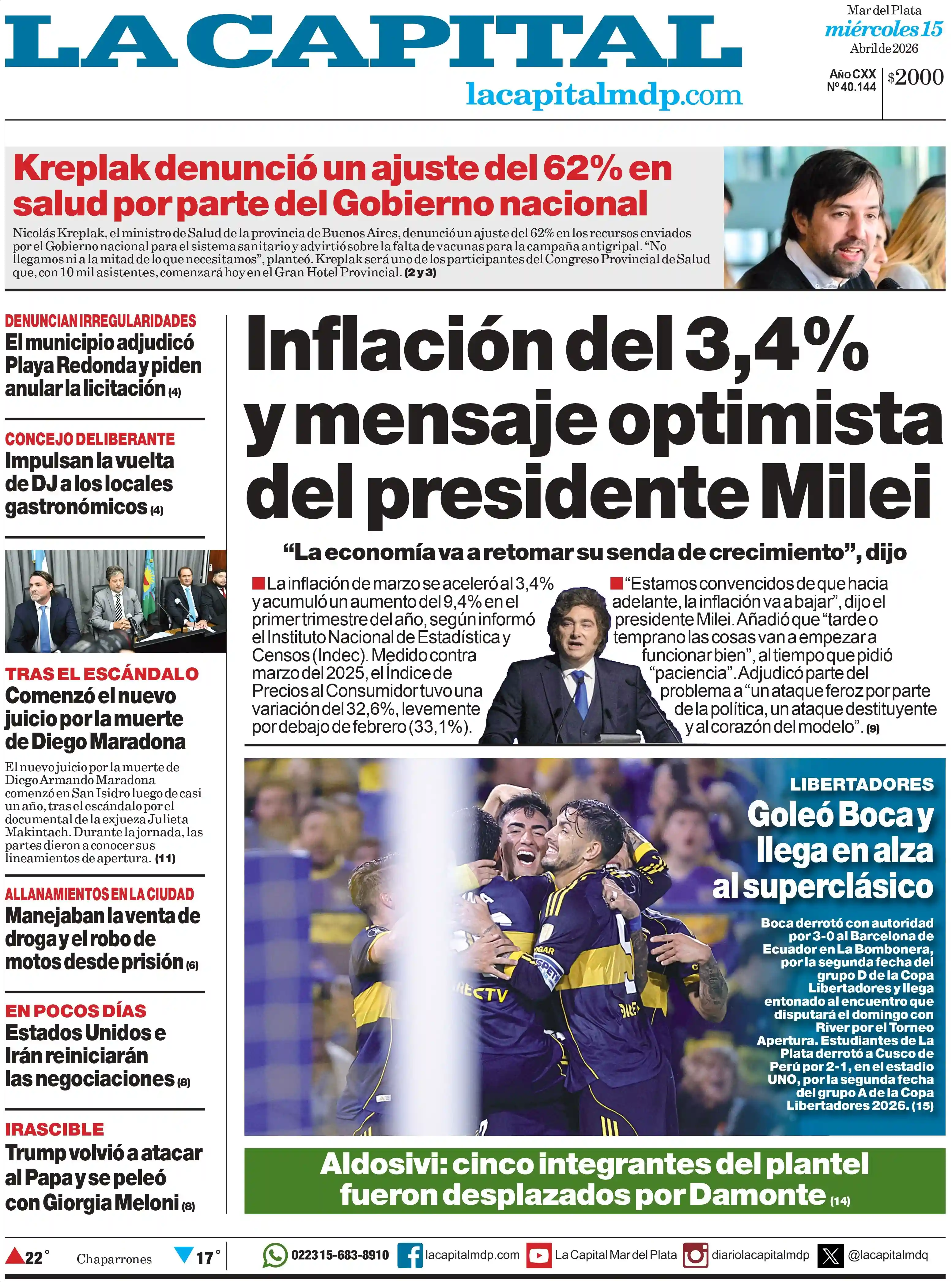 Evolucion Streaming | RADIO ESPERANZA DIGITAL - Tapa del diario La Capital